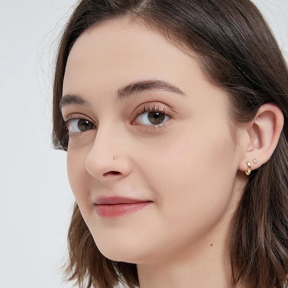 2/8PCS Stainless Steel Eearring Nose Stud Cartilage Piercing Jewelry Helix Tragus Lip Flat Back Tiny Earrings for Women 18G