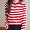 Navava Striped Button Collar Long Sleeve Knit Top Nk3135