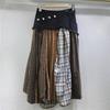 Womens Patchwork Plaid Denim Midi Skirt High Waist A-Line Slim Fit Street Style