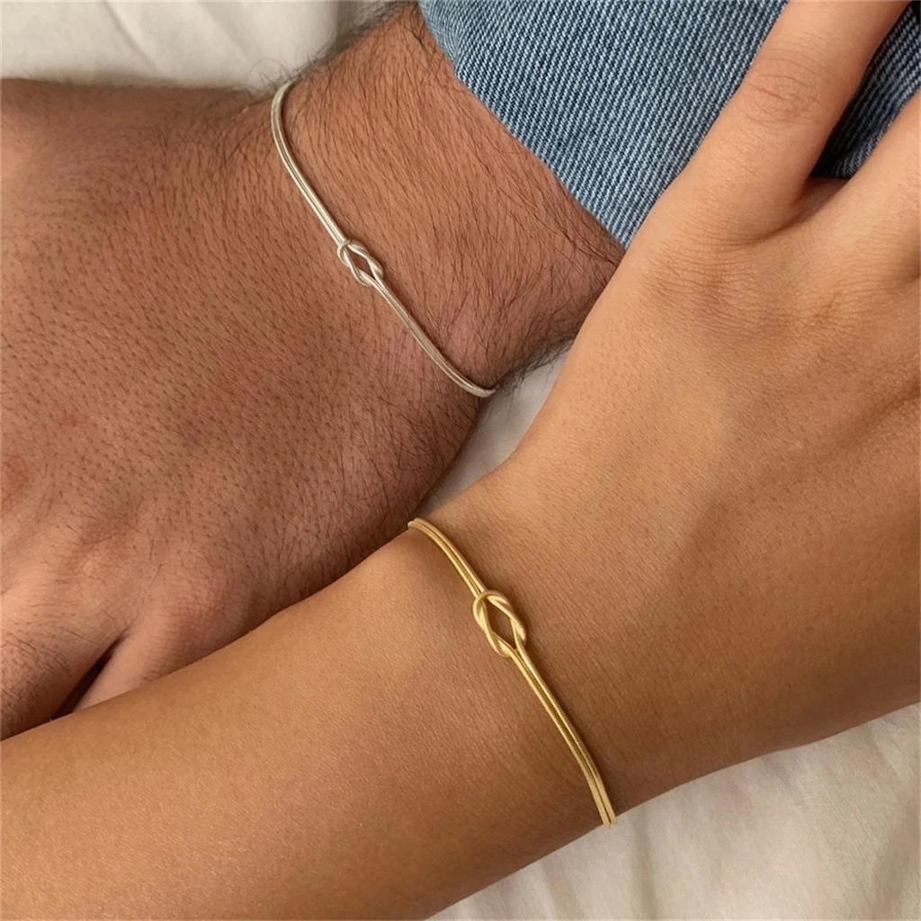 2 Pieces Couple Bracelet Adjustable Chain Bracelet Knot Bracelet Alloy Texture Fashionable Accessory for Lover Couple