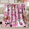 Pink Halloween Ghost Pumpkin Flannel Throw Blanket, Leopard Bow Cherry Bat Print, Soft Warm Blanket for Sofa Bed Home Decoration