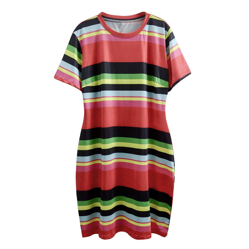 European and American summer new striped slim-fit red large-size fat woman fashion dress women's clothing