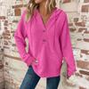 Women's Fashion Long-Sleeved Drawstring Button-Up V-Neck Casual Fleece-Lined Solid-Colour Hooded Sweatshirt Top