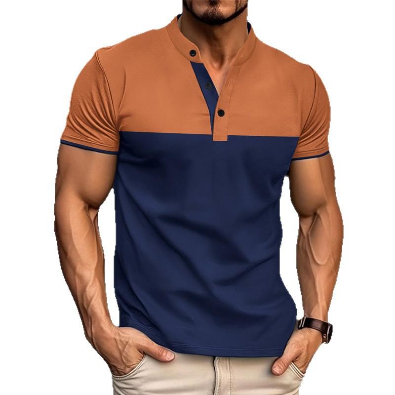 Stylish casual short-sleeve stand collar polo shirt, perfect for daily wear.