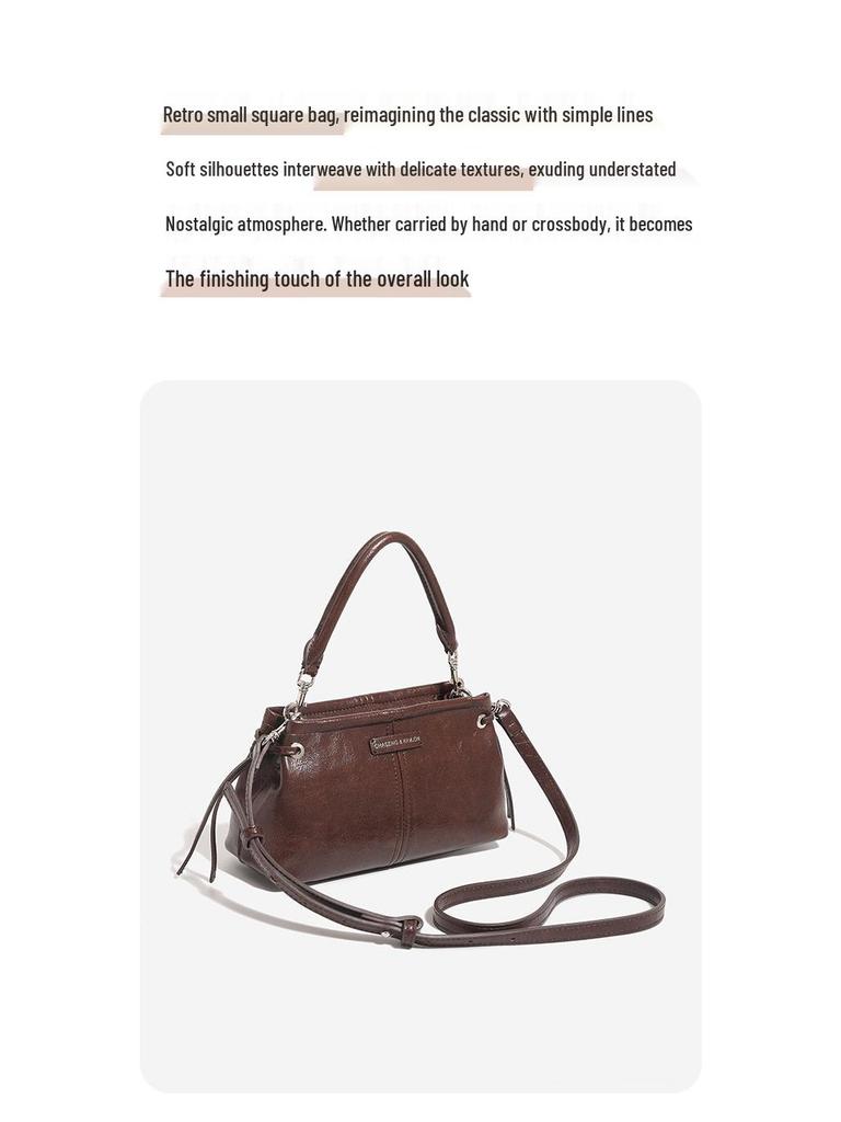 Dámská retro minimalistická kožená kabelka s uzlem - Prémiová, univerzální pro podzim/zimu, malá čtvercová, na jedno rameno nebo crossbody.