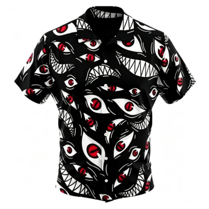 Eyes and Mouth Pattern Printing Shirt Hawaiian Beach Vacation Clothing Men s Street Style Shirt Daily Men s and Women s Shirt S