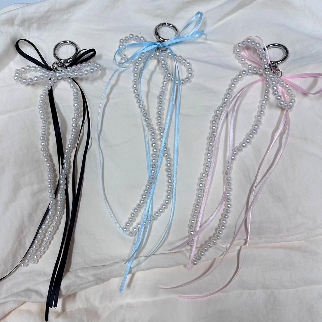 Sweet Ribbon Bowknot Pearls Keychain Charm Fashionable Key Accessory Cuteness Bag Charm Suitable for Keys and Bags