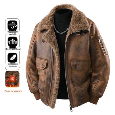 Velvet Plus Men's Winter Motorcycle Jacket: American Retro Style