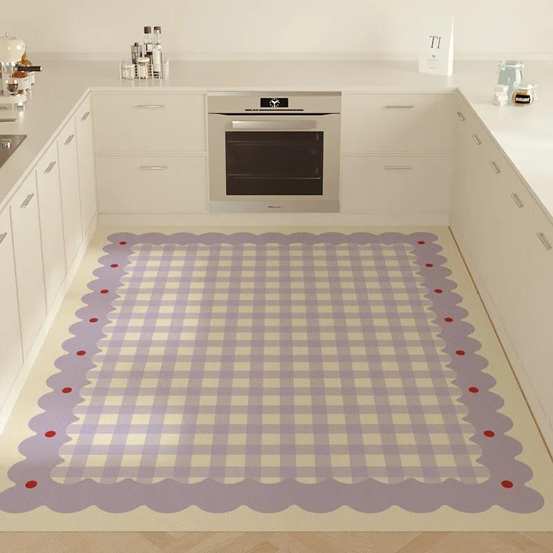 Carpet for Kitchen Floor Mat Large Pvc Waterproof Leather Carpets Oil-proof Non-slip Foot Mats Green Plaid Home Decoration Rugs