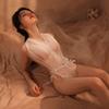Sheer Lace Babydoll with Cutouts, Open Back, Halter Neck, and Deep V