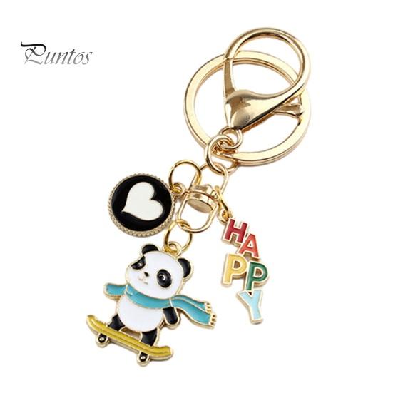 New Year Keychain Panda Heart Pendant Best Wishes Polished Lobster Clip Lightweight Shoulder Bag Schoolbag Decoration Pendant Keyring