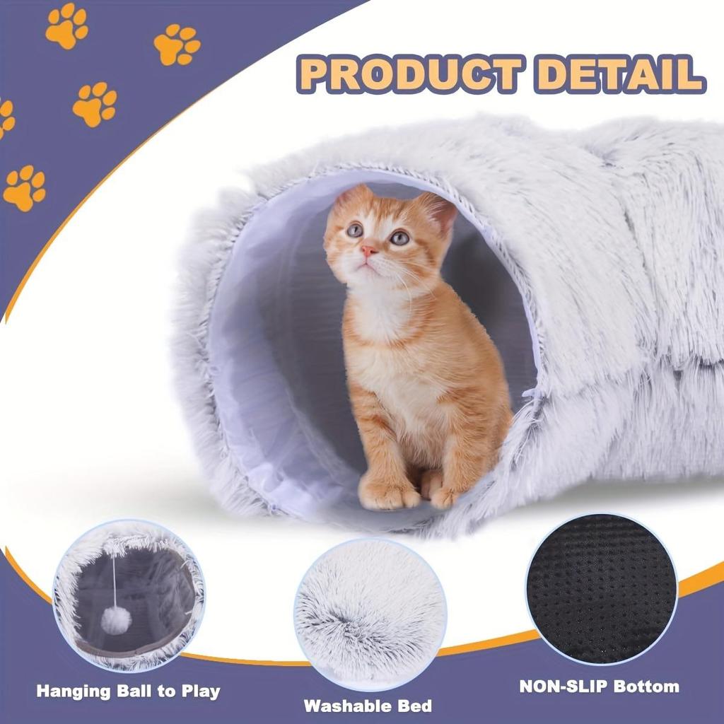 Plush Cat Nest - Ultra-Soft, Warm, Foldable, and Interactive Tunnel Channel for Pet Cats and Small Dogs, Washable and Easy To Store
