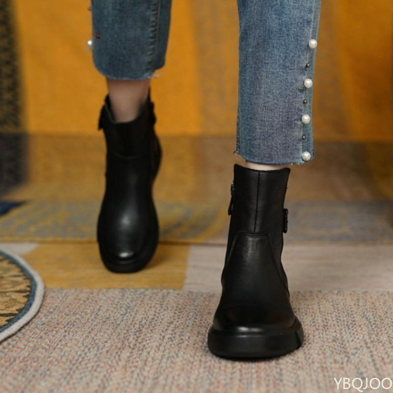 

2026 Large Size Autumn Winter Fashi New Low Heel Women s Boots Round Headed Flat Bottomed Casual Retro Single Boots for Women 38 чёрный