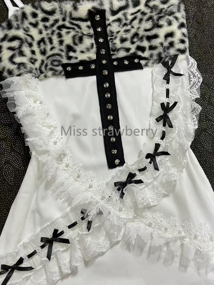 American Hottie Cross One Piece Dress Woman Gothic Y2k Leopard Print Lace Slip Dresses Aesthetic Hepburn Fashion Design Clothes