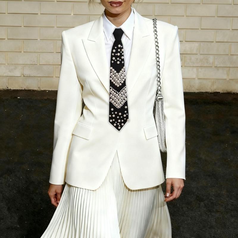 Elegant Imitation Pearls Necktie For Men Polyester Business Prom Accessory Lightweight Comfortable Wrinkles Resistant