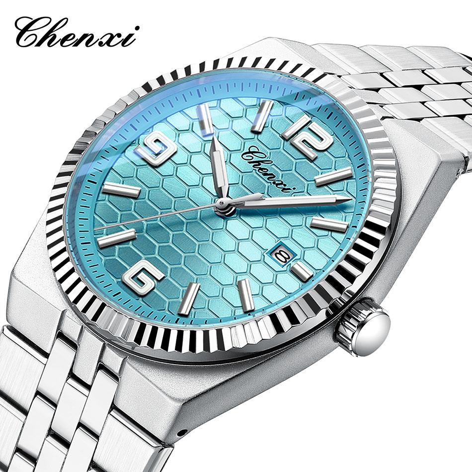 Original CHENXI Watch Fashion Elegant Silver Steel Strip Calendar Quartz Wristwatch Luminous Waterproof Men's Watches