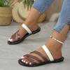 Large size slippers women's summer new color matching round head one-character flat bottom outer wear casual sandals