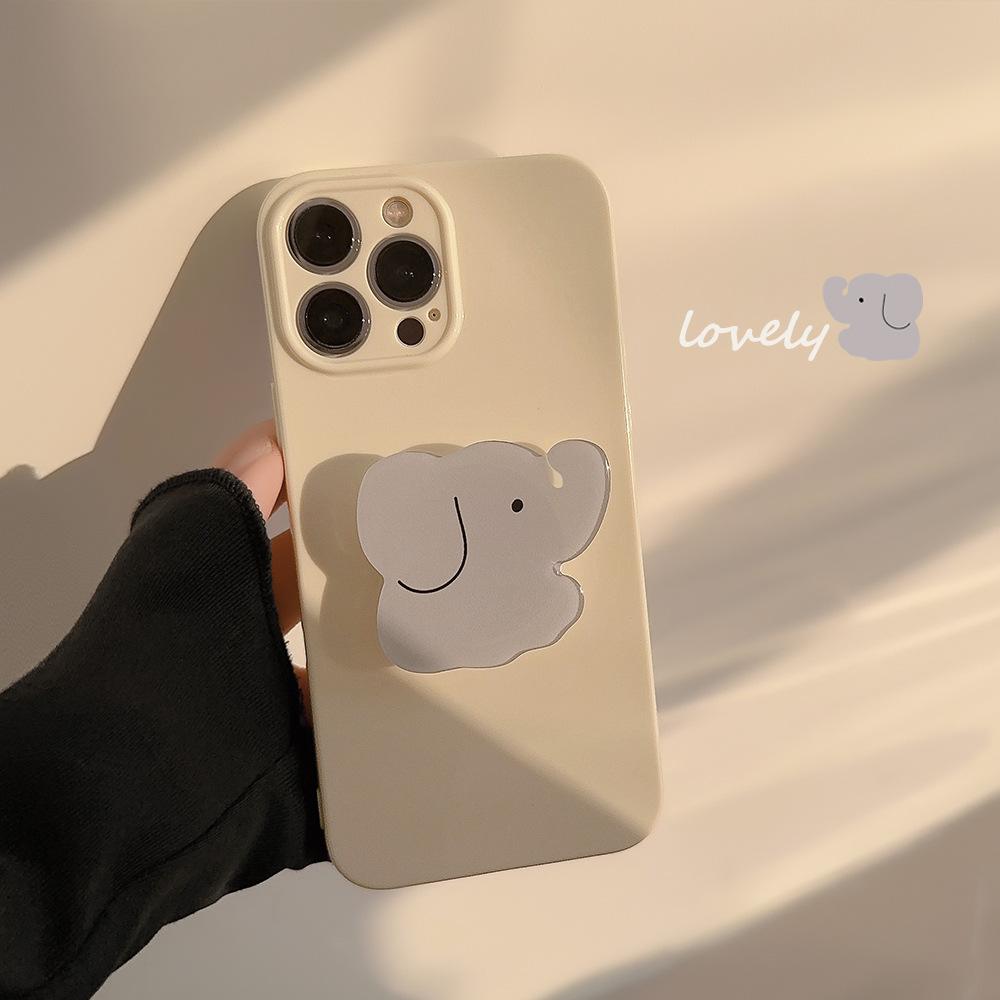 Creamy Yellow Elephant Stand iPhone 17 Phone Case Apple 15 Pro Max Korean Style 12 Silicone Soft 16 Compatible 14