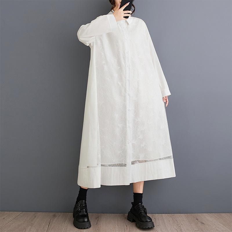 Long sleeve Plus size Cotton mesh vintage floral new in dresses for women casual loose spring autumn Shirt dress