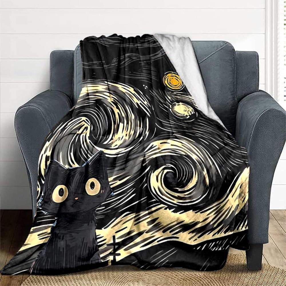 1pc Black Cat Blanket Warm, Cozy, And Soft, Suitable for Sofas, Beds, Cars, And Office Use.Perfect for Camping And Travel, Making It a Great Gift for