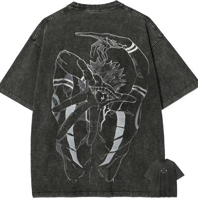 Sukuna Jujutsu Kaisen Graphic T-Shirt Men Vintage Acid Wash Oversized Cotton Streetwear Harajuku Anime