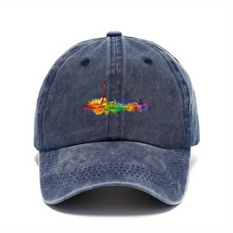 

Rainbow Paris Skyline Baseball Cap Vintage Washed Outdoor Sports Adjustable Hat Unisex One Size синий