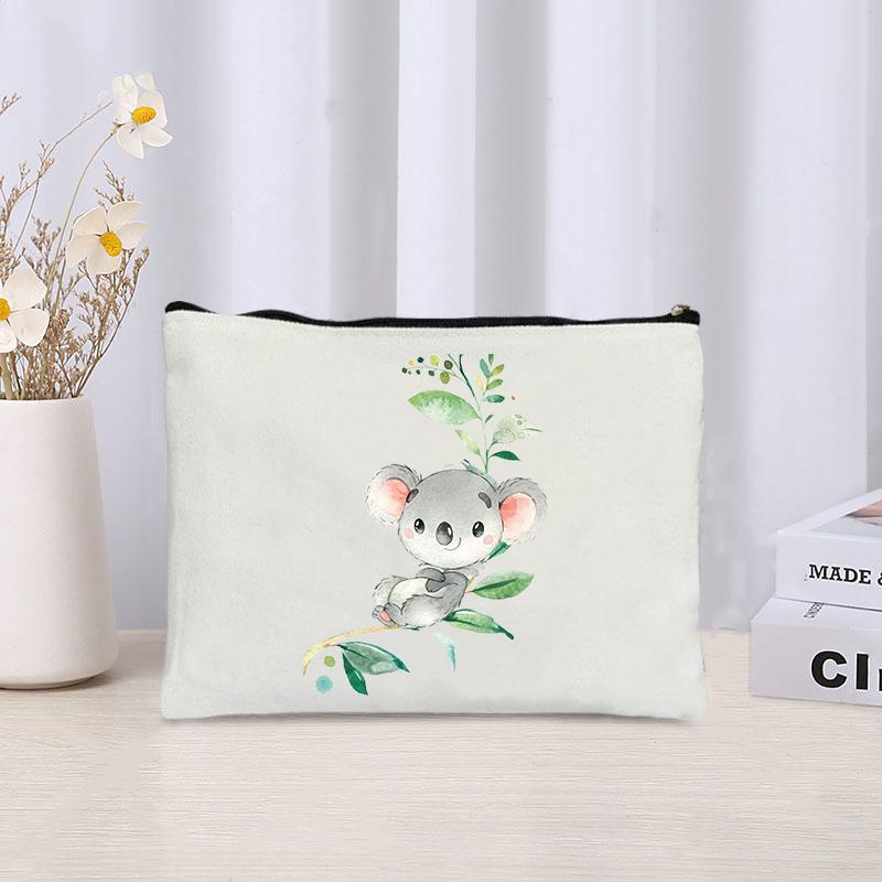 Kawaii Animals Makeup Bag Women Office Supplies Stationery Storage Travel Cosmetic Organizer Eco Canvas Toilet Bags for Ladies