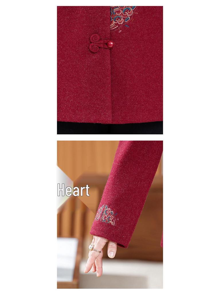 Plus Velvet Thick Warm Tang Suit Jacket for Middle-Aged and Elderly Women