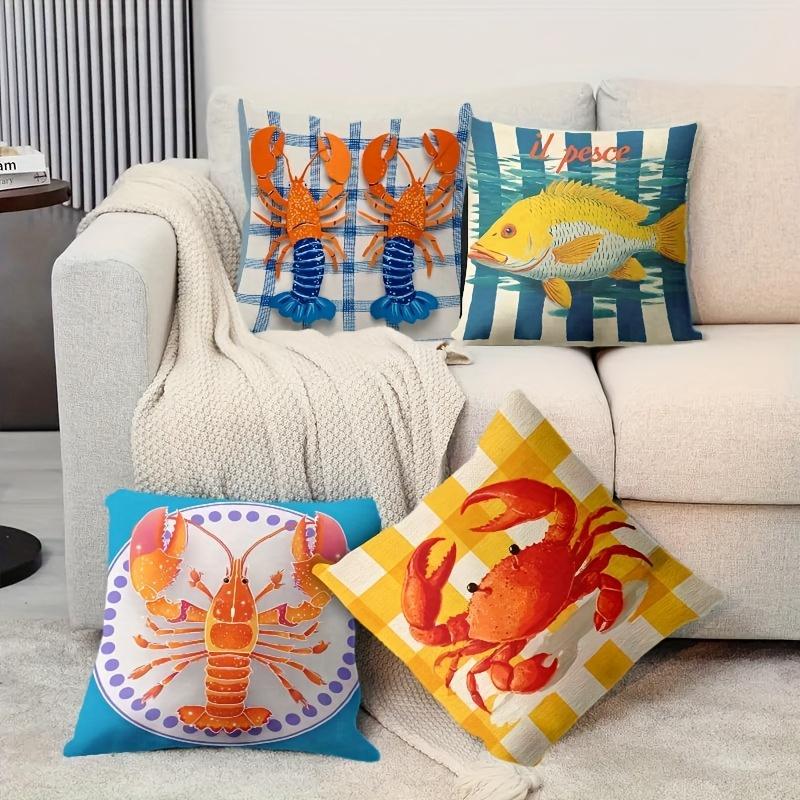 pc Seafood Lobster Crab Print Throw Pillow Cover D DoubleSided Polyester Cushion Case Nautical Beach House Decor Pillow Gi