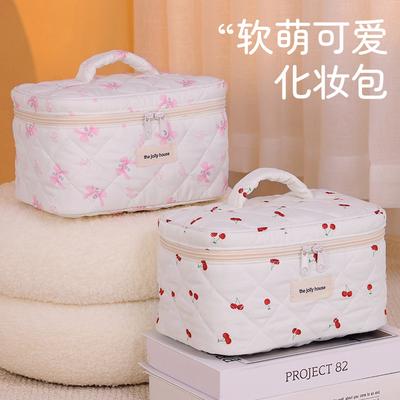 New Cream Wind Soft Cute Bow Cosmetic Bag Large Capacity High Value Girl Heart Cosmetic Bag