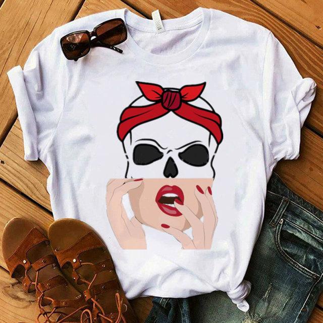 

Halloween Vintage Horror Skull Graphics Female T Shirt Summer Tees Men Loose O-Neck Short Sleeves Blouses Woman Y2K Top Clothing S білий