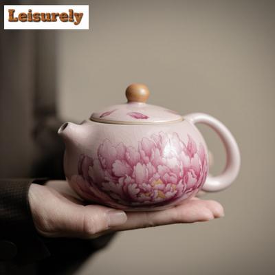 180ml Antique Powder Ru Kiln Teapot Retro Peony Flower Xi Shi Pot Tea Maker Kettle With Ball Hole Filter Chinese Teaset Supplies