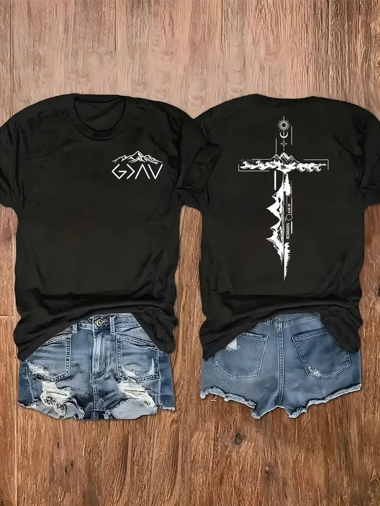 

Mountain PatternCross Printed T-Shirt Shirt100% Pure Cotton Double-Sided Printed Unisex T-Shirt XL
