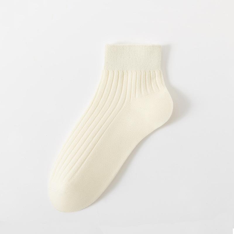 Summer Sweat-absorbing and Breathable Thin Solid-color Cotton Socks for Women, Double-needle Combed Cotton Short Socks for Women