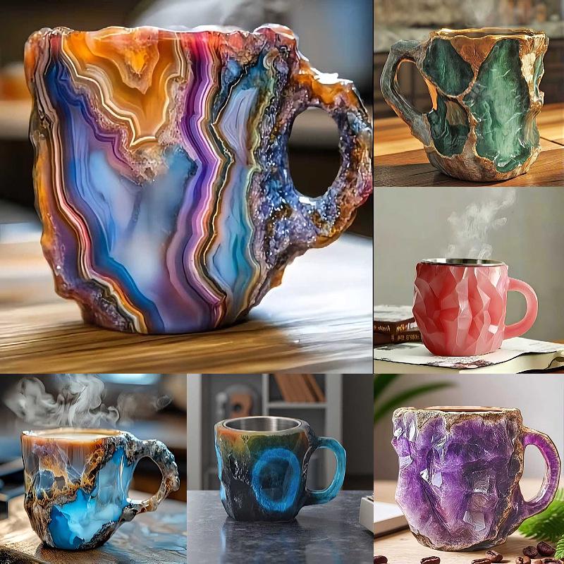 Crystal Resin Coffee Mug, Artistic Kiln-Fired Texture