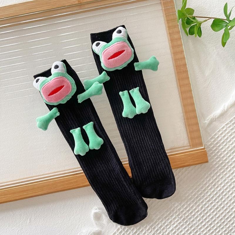 Cute Quirky 3D Ugly Frogs Calf Socks for Women and Teens Novelty Funny Middle Tube Socks for Casual and Cosplay Party