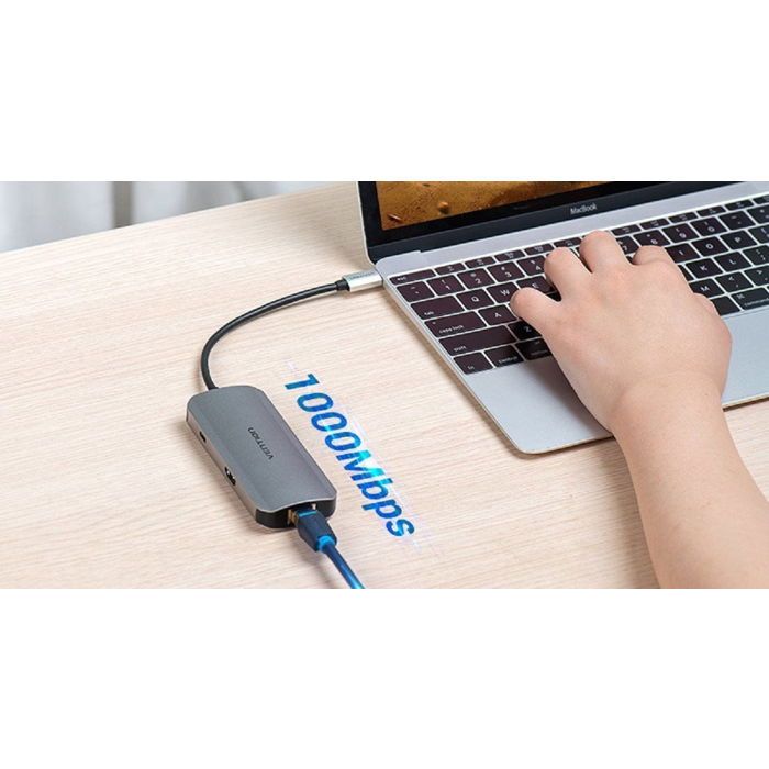 Station D'accueil - VENTION - 6-en-1 - USB-C Vers HDMI - 3x USB 3.0 - RJ45 - Aluminium