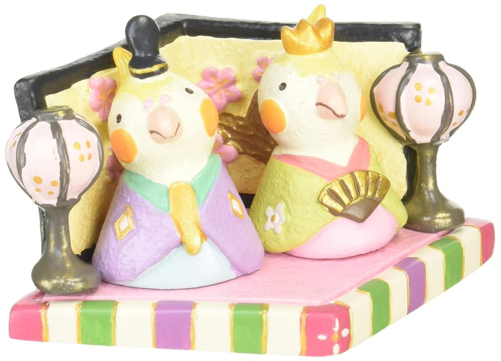 Maruwa Trading Cockatiel Figurine Set, Hina Dolls (W3.4 x D3 x H4.3cm), Emperor and Empress (W4.9 x D3.4 x H3.2cm), Naughty Hina Dolls, 4008380-03