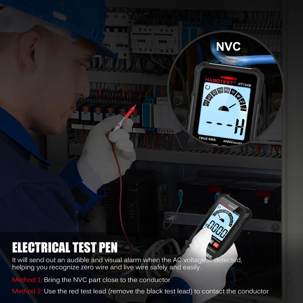 HABOTEST HT124B Smart Digital Multimeter 4000 Counts True   Auto Ranging Voltage Meter with Backlight LCD Screen 600V AC   Voltmeter Electric Test 