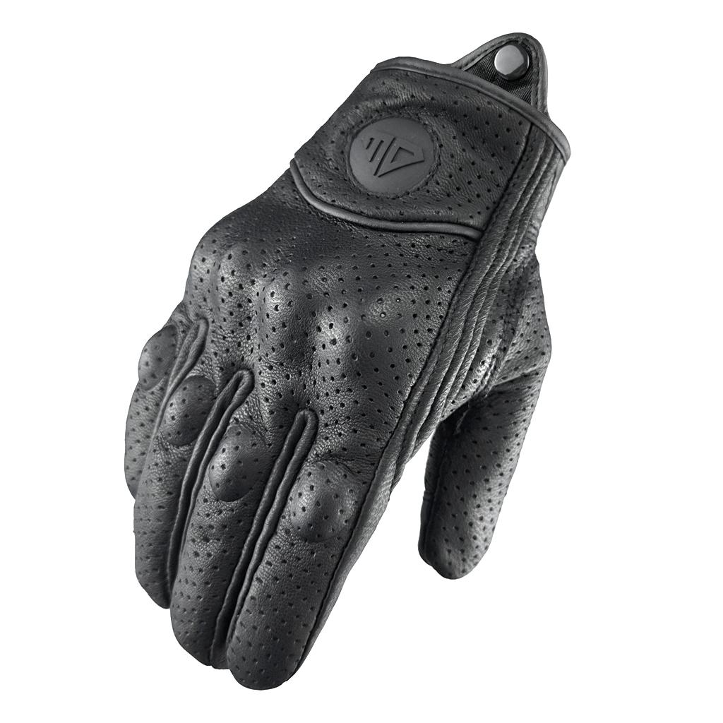 Retro Motorcycle Gloves Perforated Glove Breathable Genuine Leather Black All Seasons Moto Racing Cycling Motocross Bike Knight