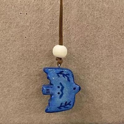 Vintage Ceramic Blue Bird Pendant Necklace With Leather Rope And Anti Allergic Jewelry