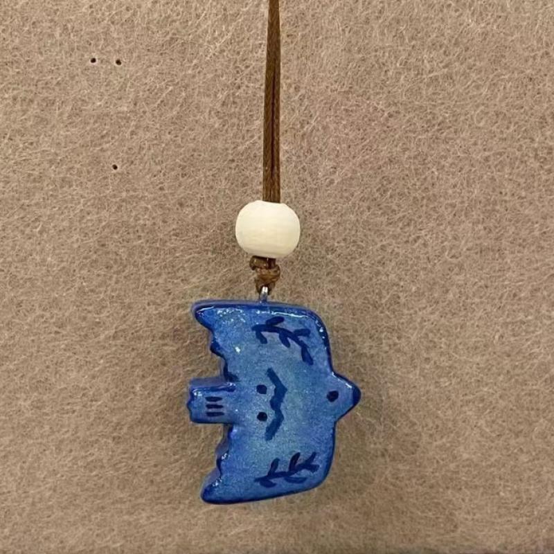 Vintage Ceramic Blue Bird Pendant Necklace With Leather Rope And Anti Allergic Jewelry