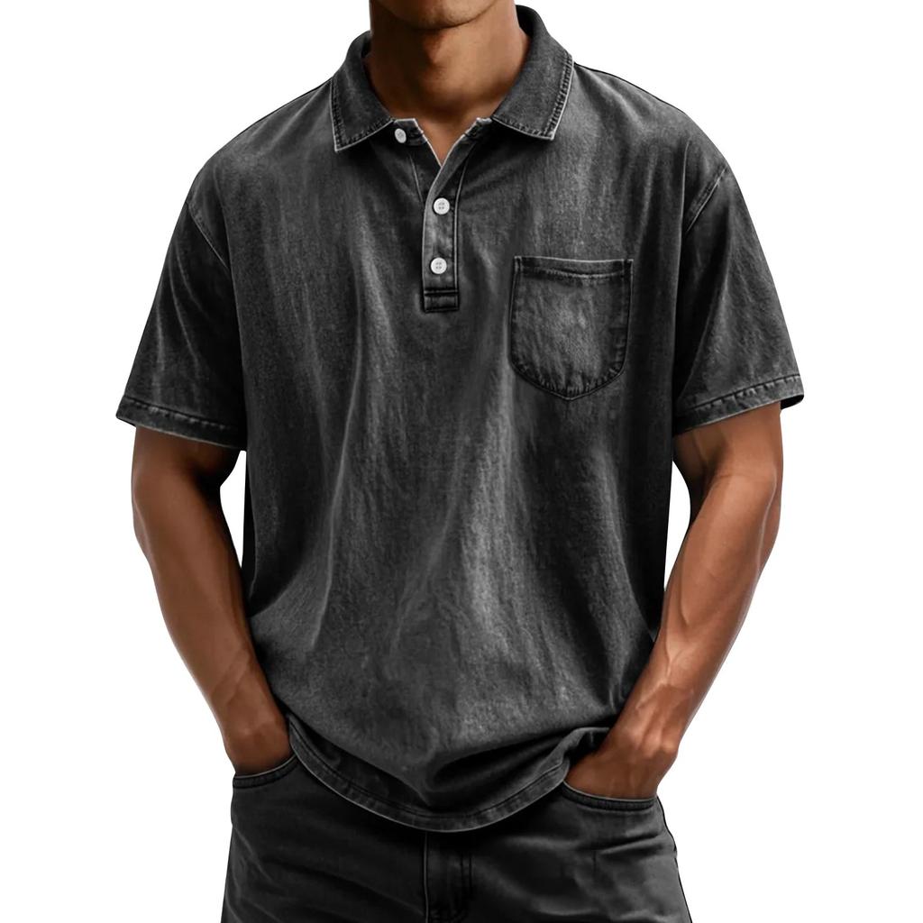 Men's Summer Color Button Short Sleeve Loose Shirt Men's Casual Fashion Tops