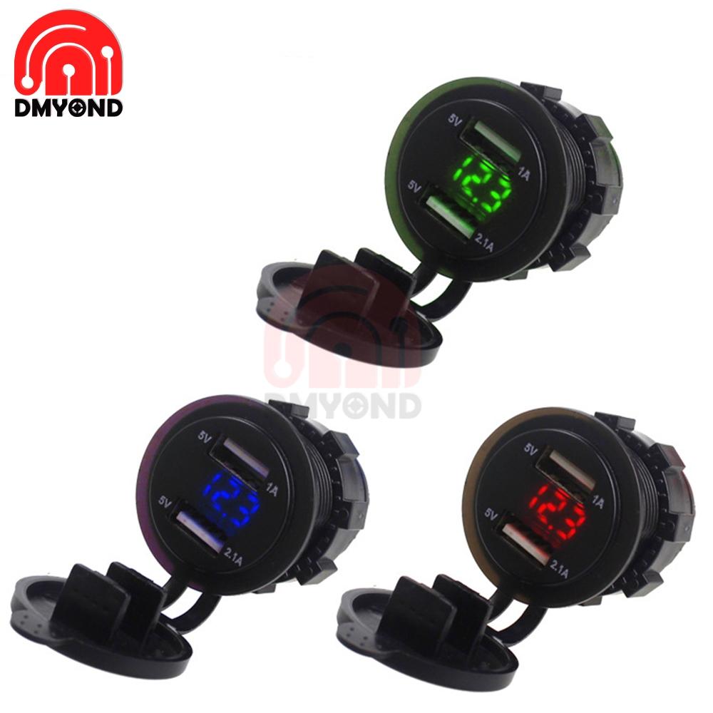 5V 1A 2.1A 12V 2 USB Car Charger Cigarette Lighter Socket Plug LED Voltmeter for Car Fast Chargering Adapter Voltage Monitoring