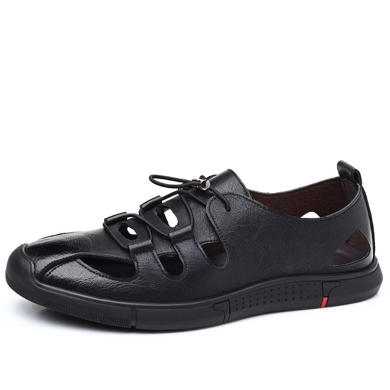 

Новая мужская повседневная обувь из перфорированной кожи, мужские модные дышащие туфли с отверстиями, закрывающие стопу кожаные сандалии 38