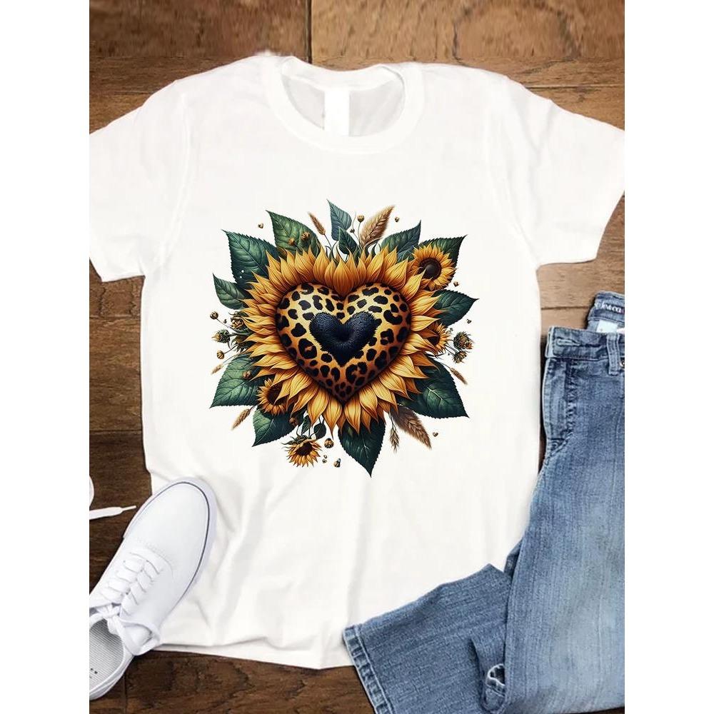 Leopard Love Trend 90s Women Fashion Clothing Tee Top Casual Short Sleeve Tshirts Graphic T-shirts T Female Cartoon Lady Clothes