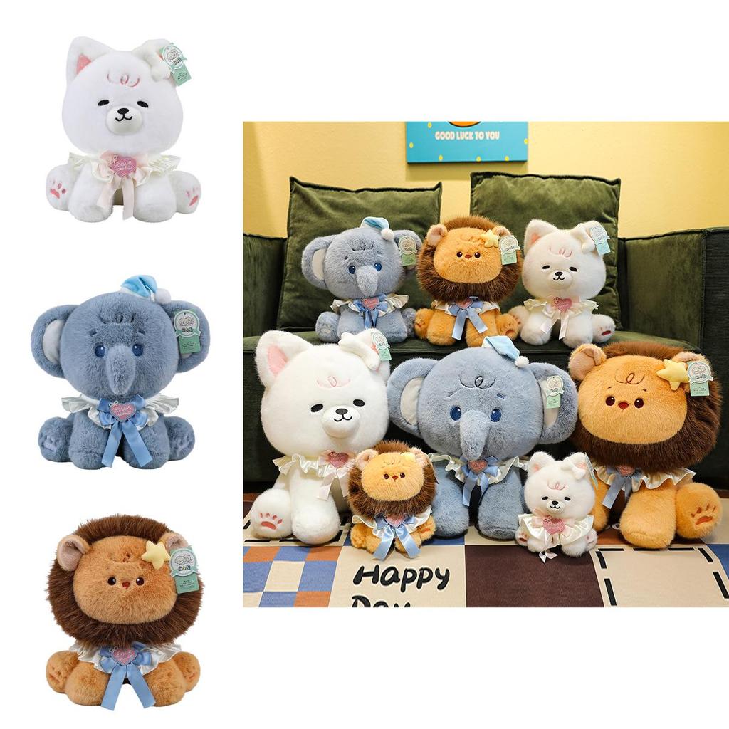Plush Lion Elephant Toys Set With Pp Cotton Filling For Childrens Birthday Gift And Kids Playroom Decor