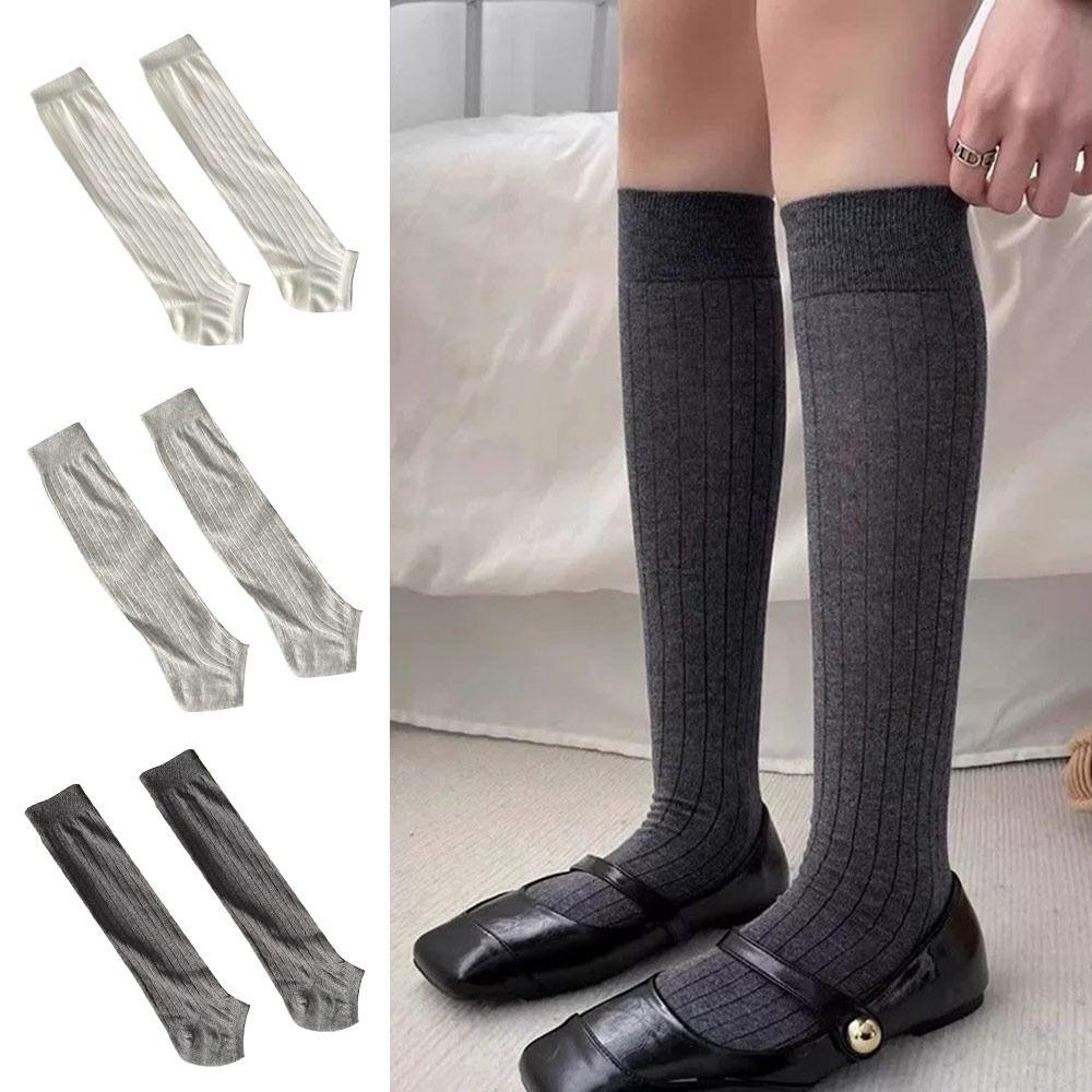 Breathable Vertical Stripes Leg Socks High Tube Women Daily Sock Casual Calf Socks