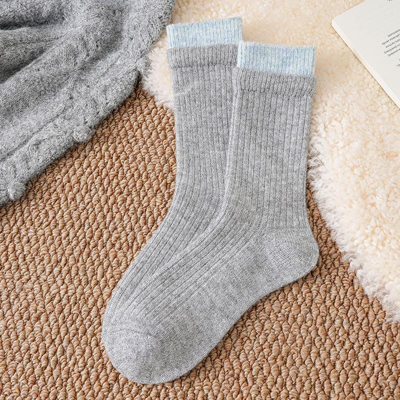 Wool Socks Children'S Stacking Socks Season Warm Color Matching Double-Layer Mouth Piled And Thickened Winter Retro Medium Tube Socks Women