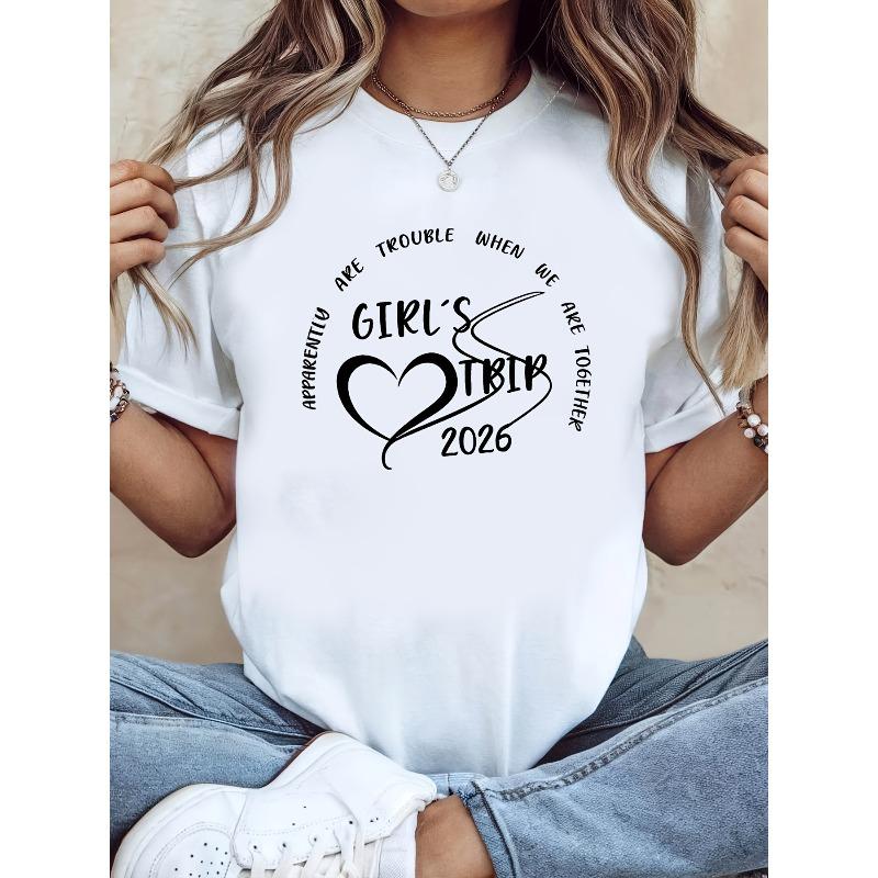 

Women S T-Shirt Featuring IRL S TRIP 2026 for a 2026 Best Friend Travel Theme, This White Short-Sleeve Round-Neck Printed Tee Is Machine Washable, S белый